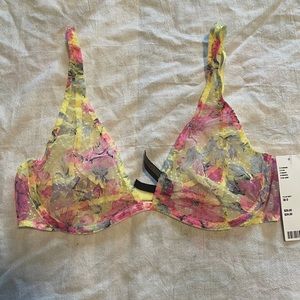 Urban Outfitters Yellow Floral Unlined Lace Bra